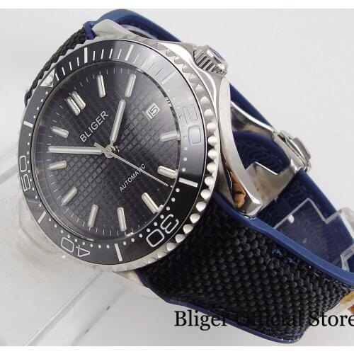 BLIGER Male 41mm Black Mechanical Wristwatch Rotating Bezel Insert MIYOTA Movement Rubber Band Solid Backcover