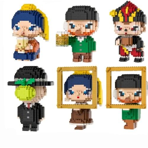 Cute Artist Micro Building Blocks Famous Paintings The Son Of Man Pearl Earring Girl Figures Diamond Mini Brick Toys For Kids