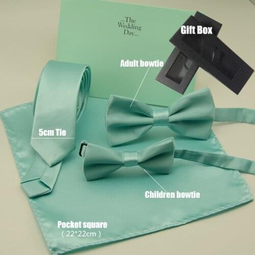 Popular Mint green necktie HOT solid color bowtie pocket square with gift box for wedding