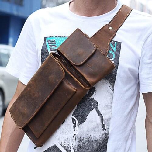 New First Layer Leather Chest Bag Business Casual Cow Leather Crossbody Bag Genuine Leather Shoulder Bag Classic Men Waist Bag