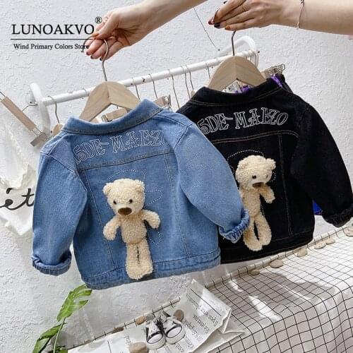 Lunoakvo Toddler Girl Fall Clothes 2021 Jean Jacket Cartoon Bear Fashion Denim Coat For 1-5Years Baby Spring Outfits Clothes