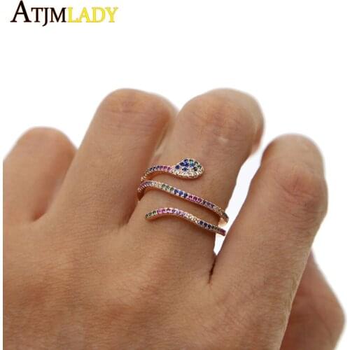 Multi color eternity band delicate rainbow cz cute girl women colorful full cz snake tiny stunning elegance dainty cz ring
