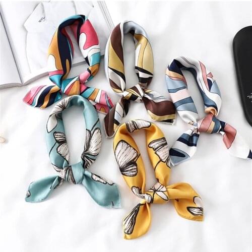 2021 Square Silk Scarf Women Fashion Print Small Neck Scarfs Office Lady Hair Band Foulard Hand Kerchief Female Bandana Shawl