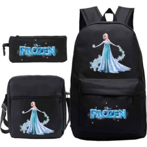 Disney Frozen Elsa Backpack School Bags Girls Printing Canvas Child School Backpack Teenager 3pcs Preppy Rucksack Cute Bookbag