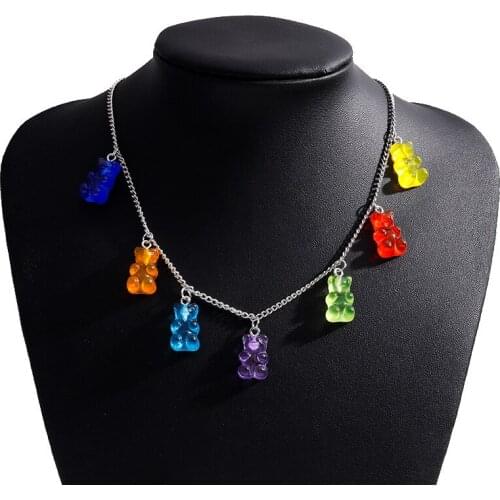 Handmade Styles Colors Cute Resin Gummy Bear Chain Necklaces, Candy Color Pendant for Women&Girl Daily Jewelry Party Gifts Goth