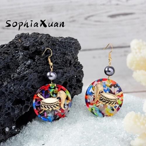 SophiaXuan Polynesian Earrings Hawaiian Traditional Acrylic Jewelry Drum Shape Drop Dangling Earring Wholesale for Women Gift