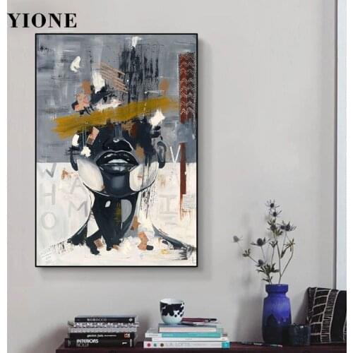 Modern Abstract African Woman Man Oil Painting Graffiti Art Letters Figure Canvas Picture Print Wall Poster for Girl Bedroom