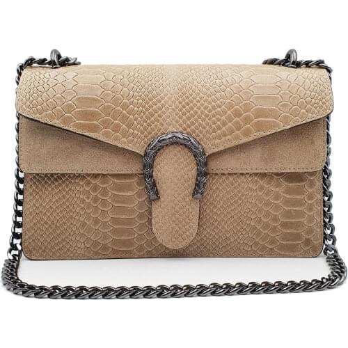 Womens cross body bag attraversiamo Ancona Grande, genuine leather, Italy, long strap chain, leather under the reptile