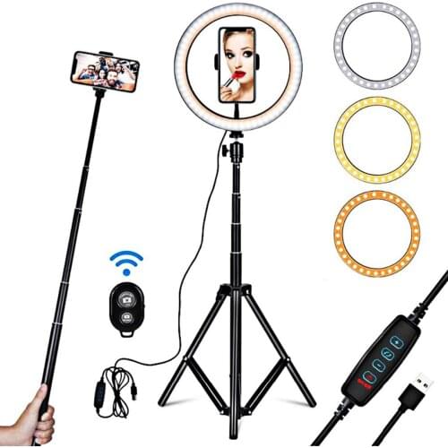 8'' 10" LED Studio Ring Light Phone Holder Photo Video Dimmable Tripod Stand Make Up Selfie Lamp Lighting