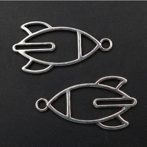 WKOUD 10pcs Silver Color Hollow Metal Spaceship Charm Creative Necklace Bracelet DIY Metal Jewelry alloy Pendants A1752