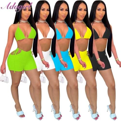 Women Summer Suit Sportwear Tracksuit Solid Sleeveless Bra Tank Top Biker Shorts Outfit Sweatsuit Two Piece Set Jogger Matching