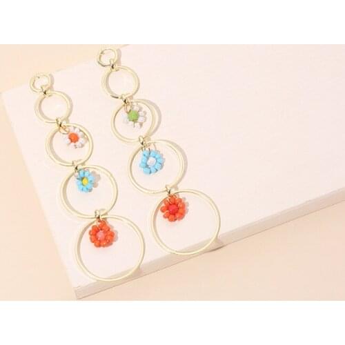 Romantic Resin Beads Flower Hanging Earrings for Women Bohemian Statement Jewelry Circle Round Party Earring orecchini Gift
