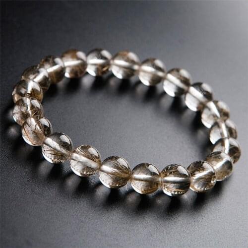 Genuine Brazil Natural Silver Hair Rutilated Quartz Crystal Bead Lady Fashion Women Bracelet 9mm