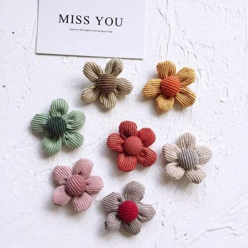 10pcs/lot 4.5 cm DIY Handmade corduroy petal flower Padded Patches Appliques For Clothes DIY Hair Decoration