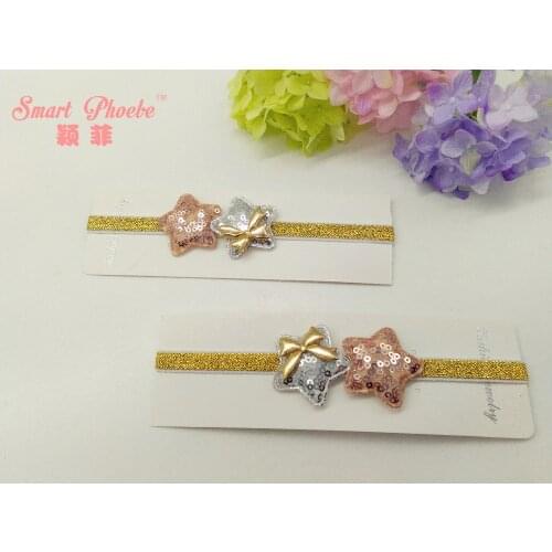Boutique 10pcs Silver/Gold Fashion Cute Glitter Sequin Star Soft Hairbands Solid Kawaii PU Bowknot Headbands Hair Accessories