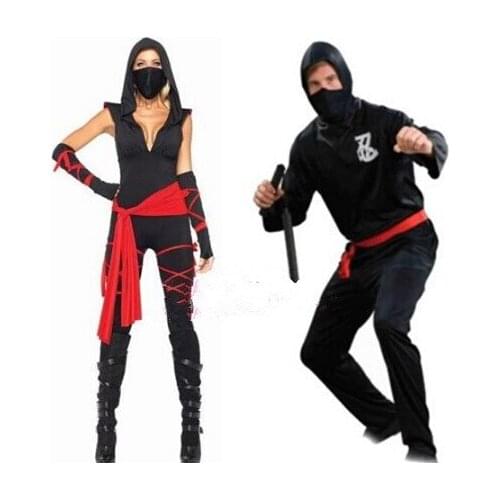 2015 Hot sale Free Shipping Couple Carnival Masquerade Black Ninja Cosplay Costume Samurai Halloween Costumes Couple clothes