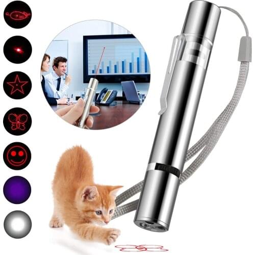 3 In 1 Mini USB Charging Interactive Light Teasing Funny Rechargeable UV Flashlight Supplies Pattern Cat Pet Laser Pointer Toys
