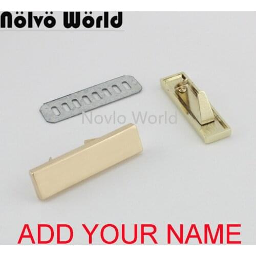 5-20-100 pieces,write YOUR NAME 46*12mm gold light gold handbag rectangle ornament metal purse label tags,Make bag purse label