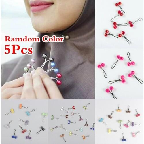 5Pcs Trendy Pearls Brooches Hijab Pins Jewelry Muslim Scarf Buckle Clip Elegant Exquisite Fashion