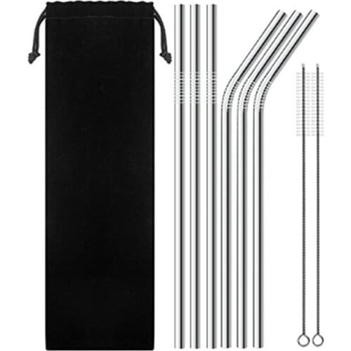 9PCS Reusable Metal Drinking Straw 304SS Straws Straight Bent Drinking Straw with Cleaner Brush Wholesale