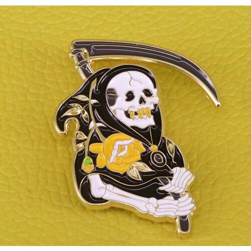 Banksy Grim Reaper Goth Pin Badge Occult Brooch