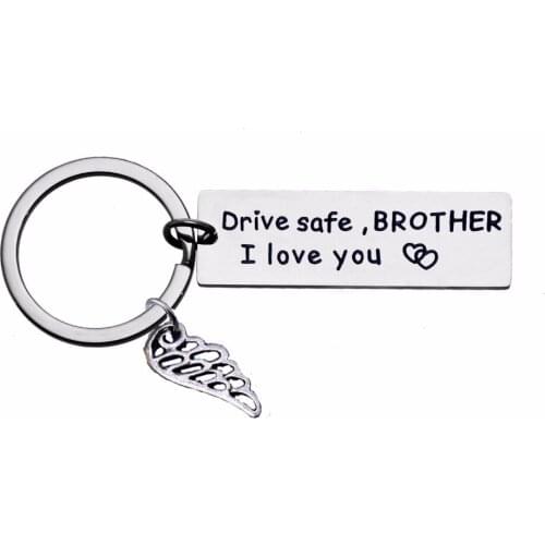 12PC/Lot Drive Safe Brother Keyring Angel Wing Charms Keychain For Family Boys Men Best Friend Key Chains Rings Holder Gift