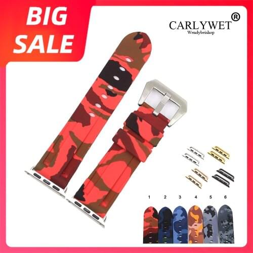 CARLYWET 38 40 42 44mm Top Camo Blue Red Waterproof Silicone Rubber Replacement Wrist Watchband Loops For Iwatch Series 4/3/2/1