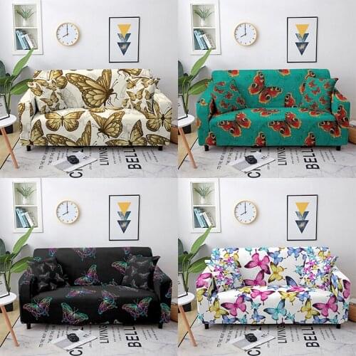Cute Butterfly Sofa Chaise Cover Lounge Stretch Sectional Slipcovers for Living Room Couch Cover L shape 1-4-Seater