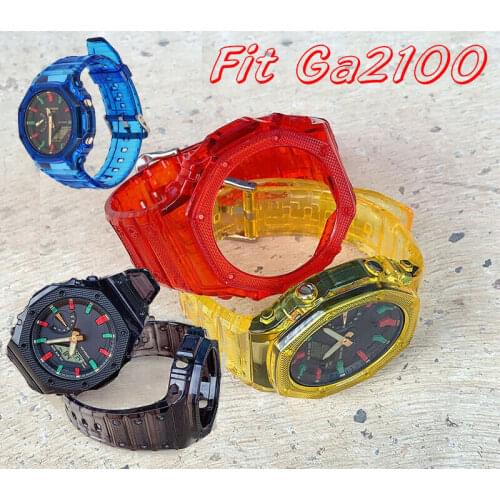 Bezel Strap Colorful Resin Case For Casio GA-2100/2110 Unisex Replacement KIT Transparent Resin Rainbow Strap for GA-2100 Watch