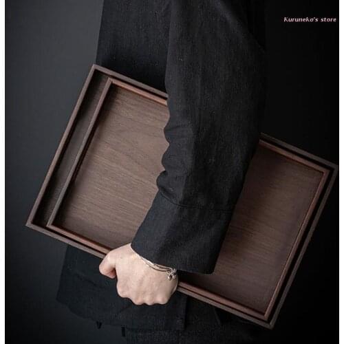 Wood Serving Tray with Handle Breakfast Sushi Snack Bread Plate Farmhouse Decor HX6D