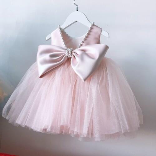 Pink Lace Baby Girl Baptism Dress For Pageant Princess Kids 1 st Birthday Wedding Christening Gown Beading Infant Party Frocks