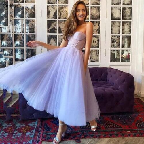 Funyue Elegant Lavender Short Prom Dresses 2021 New Arrival Charming Sweetheart Ankle Length Corset Formal Party Gowns For Girls