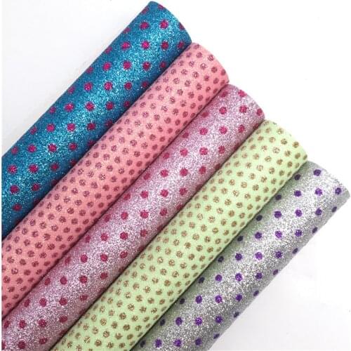 Polka Dots Printed Glitter Vinyl Fabric Sheet Glitter Vinyl Fabric for Bows Earrings DIY A4 SIZE R203
