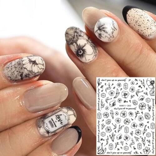 HANYI-383 seriesBLACK WHITE FLOWER 3d nail art stickers decal template diy nail tool decorations
