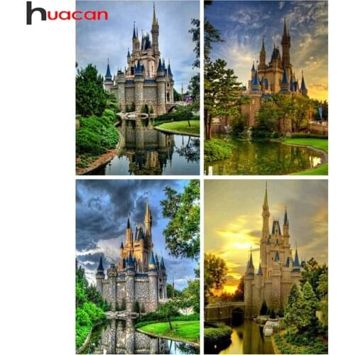 Huacan Scenery Diamond Painting 5d Cross Stitch Mosaic Castle Diamond Art Full Drill Embroidery Home Decoration