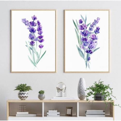 Purple Lavender Leaves Flower Canvas Painting Nordic Prints and Posters Picture Modern Minimalism Floral Home Bedroom Decoration