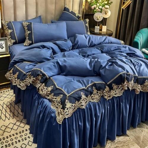 3/4PCS Bedding Set with Bed Skrit Emboridered Lace Duvet Cover for Bedroom Eoropean Style Four Seasons Luxury Bedding Sets Home