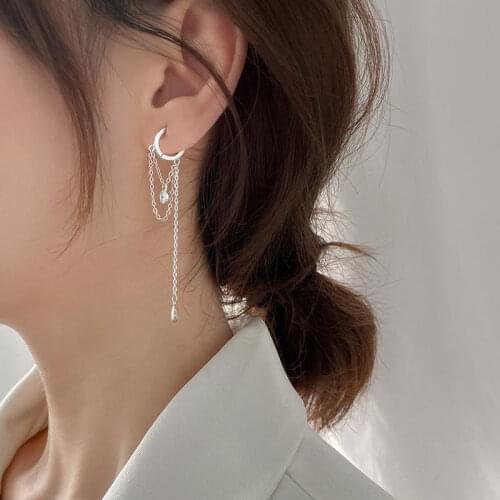 Korean Style Long Tassel Hoop Earrings For Women Silver Color Water Drop Shaped Cubic Zirconia Earring Female Fashion Jewelry
