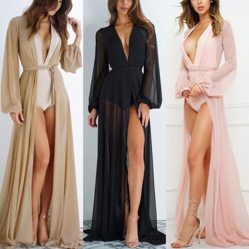 Summer Beach Maxi Dress Women Solid Bikini Cover Up Swimwear Brazilian Robe De Plage Beach Wear Cardigan Bathing Suit