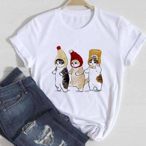 Summer Women Lady Cartoon Cat kawaii Printed T Shirt Clothes Tshirt Tee Womens Top Female Harajuku Graphic Short sleeve T-shirt