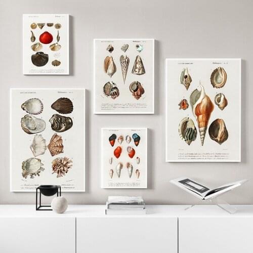 Jellyfish Coral Shell Conch Seahorse Retro Wall Art Canvas Painting Nordic Posters And Print Wall Pictures For Living Room Decor