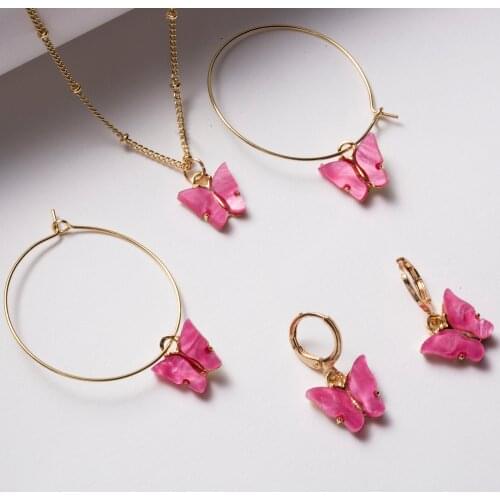 Sweet Acrylic Color Butterfly Necklace For Women Long Wild Clavicle Chain Pendant Korean Stylish Mujer Gifts