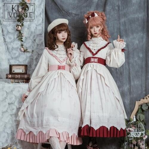 Sweet Lolita Dress Victorian Vintage Gothic Palace Princess Party Dress Lantern Sleeve Printing High Waist Kawaii Women Clothes