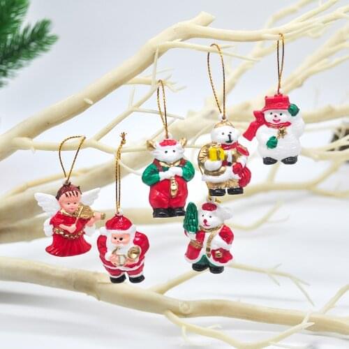 6PCS Christmas decorations mini hand-painted Santa Christmas tree decoration pendant pendant childrens New Year home decoration