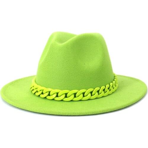 Womens Fedora Hat Acrylic Necklace Woolen Jazz Top Hat Fall Winter Mens and Womens Couple Hats Flat-brimmed Hat Panama Hat