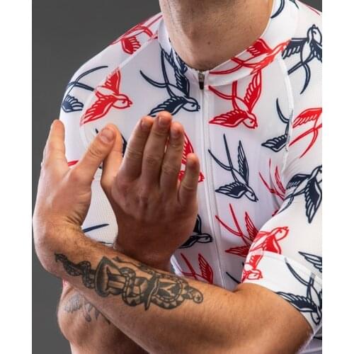 2021 Summer Men Breathable Little Swallow Short Sleeved Hem Plus Webbing Cycling Jersey Lightweight Quick Dry MTB Bike Shirt