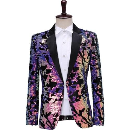 Men Shiny Blazers Sequin Glitter Suit Jackets Male Nightclub One Button Suit Blazer DJ Stage Blazers Host Show Wear SL1687