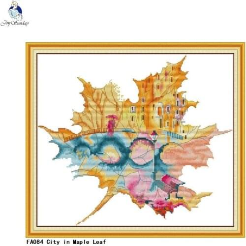 Joy sunday cross-stitch City in Maple Leaf Patterns Aida Canvas cross stitch kits DIY Handwork Embroidery Needlework Sets