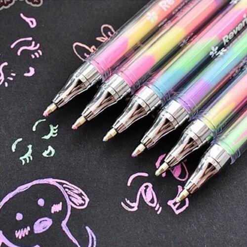 New Korean Stationery 6Pcs Design Ink 6 Colors Highlighter Pen Marker Stationery Point Pen Colorful School Supplies Stationery