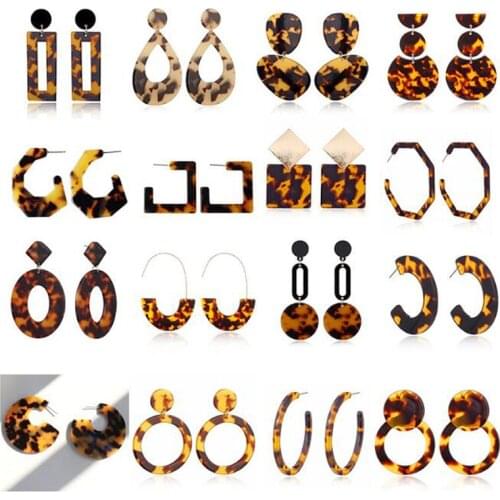 New Fashion multi Color Leopard Print Acrylic Acetic Acid Sheet Geometric Circle Square Long Drop Earrings for Women hot sale